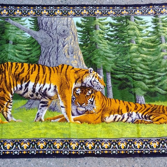 Vintage Wall Tapestry Jungle Tiger Couple Made In Turkey - Picture 4 of 7